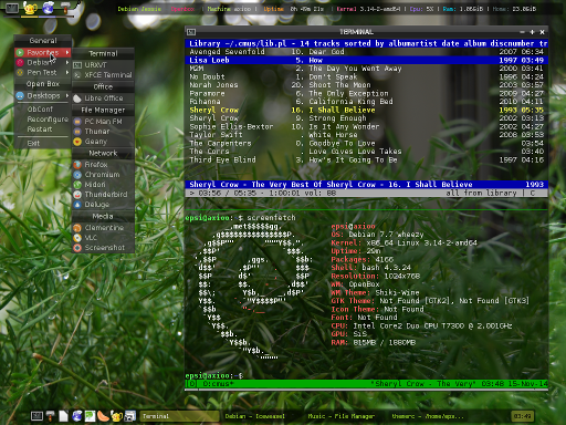 debian+openbox+tint2+conky+tmux+cmus+screenfetch+font(captureit)