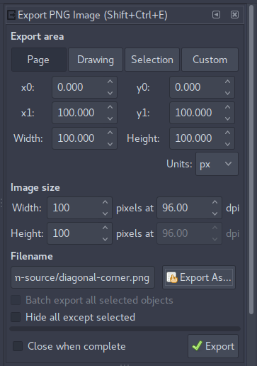 XBM: Inkscape: Export Page