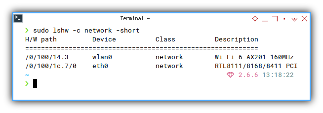 Device: lshw -short