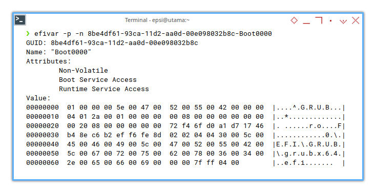 Arch Post Install: EFI Variable: Print by Name