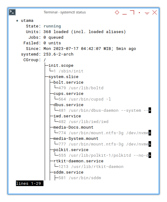 Arch Post Install: Init : systemctl status