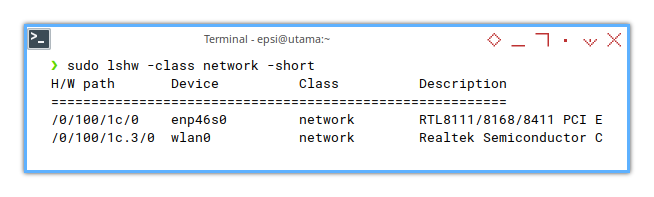 Device: lshw -short