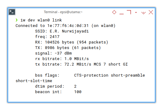 Network Manager CLI: iw dev wlan0 link