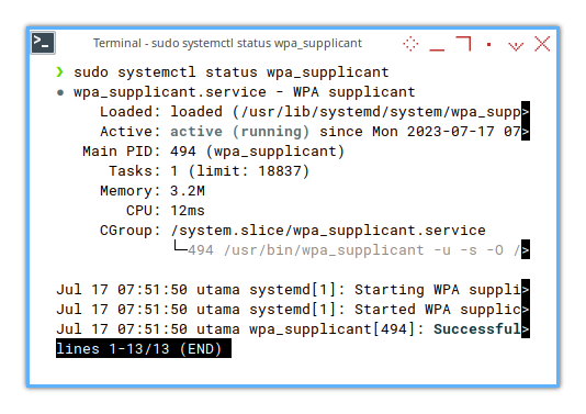 WPA: wpa_supplicant: systemctl status