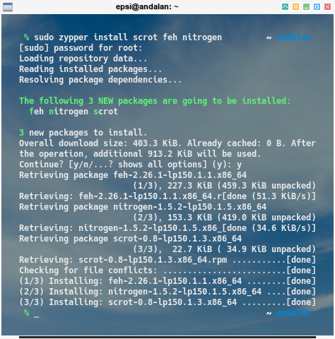 openSUSE: zypper install scrot feh nitrogen
