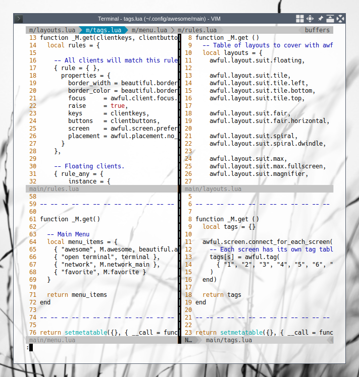 Awesome WM: Vim Panes: Main Modules