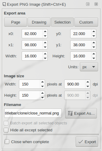 Inkscape: Export Selection with Name