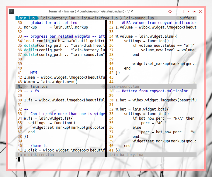 Awesome WM: ViM Panes: Statusbars: Lain Extra