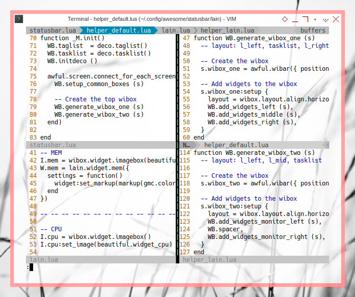 Awesome WM: ViM Panes: Statusbars: Lain Modules