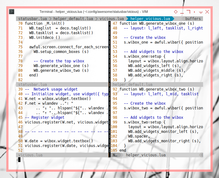 Awesome WM: ViM Panes: Statusbars: Vicious Modules