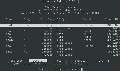 Multiboot: cfdisk