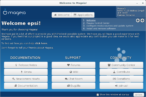 Mageia Welcome Screen