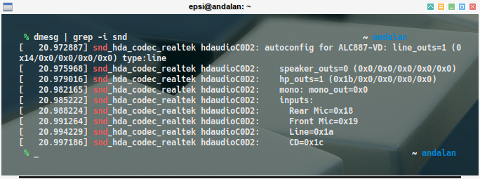 audio: dmesg grep snd