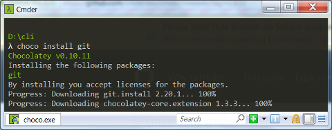 Windows cmder: choco install git