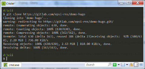Windows cmder: git clone