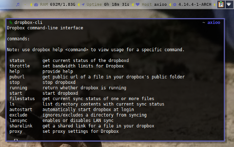 dropbox-cli help